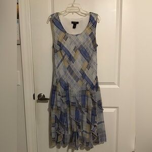 Robbie Bee Blue and Beige Geometric Midi Dress Size 12